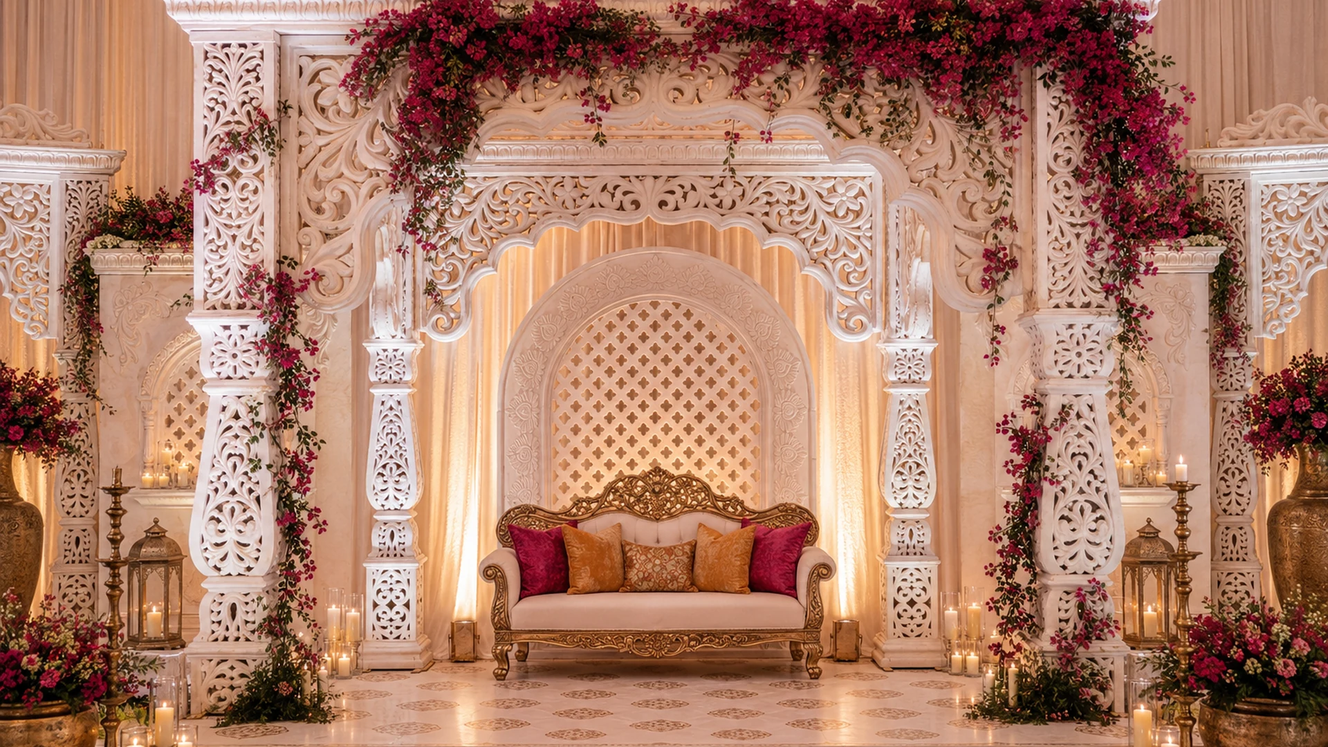 Jodha Akbar Mandap with Fuchsia Bougainvillea